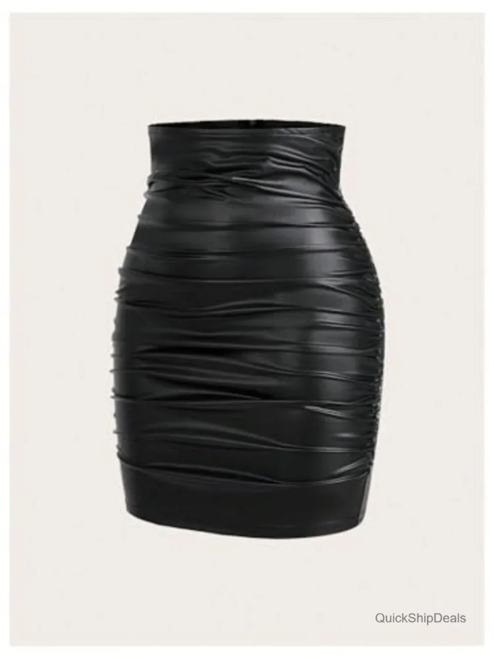 Faux Leather High Waisted Bodycon Mini Skirt Ruched Tummy Control